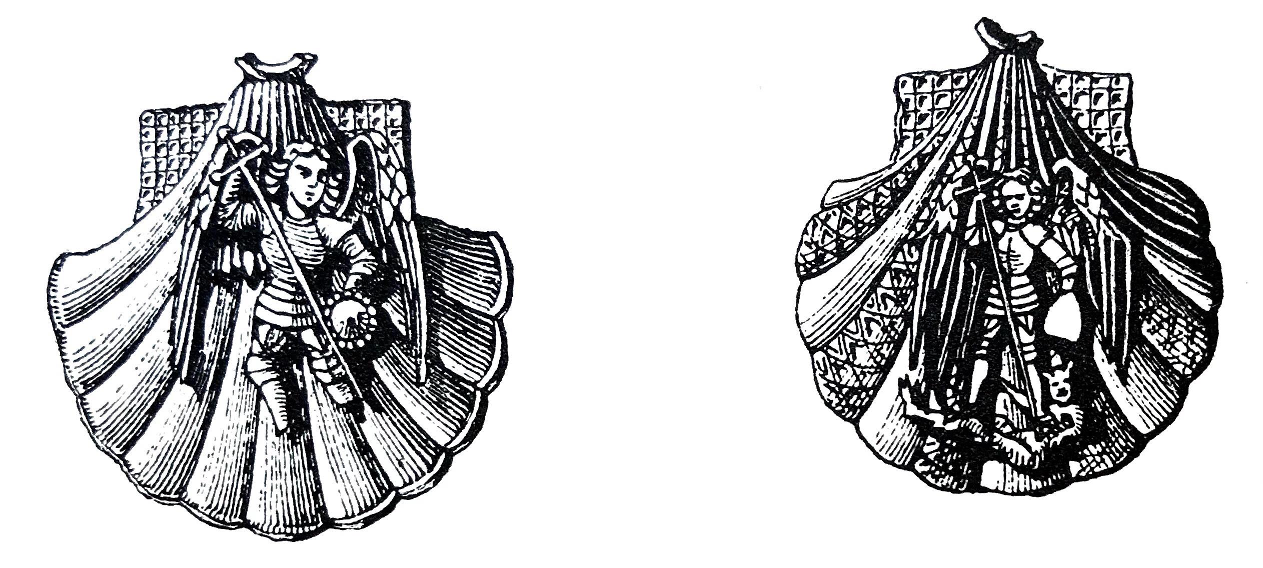 Coquilles à l'image de Saint Michel munies d'attaches, début XVe siècle